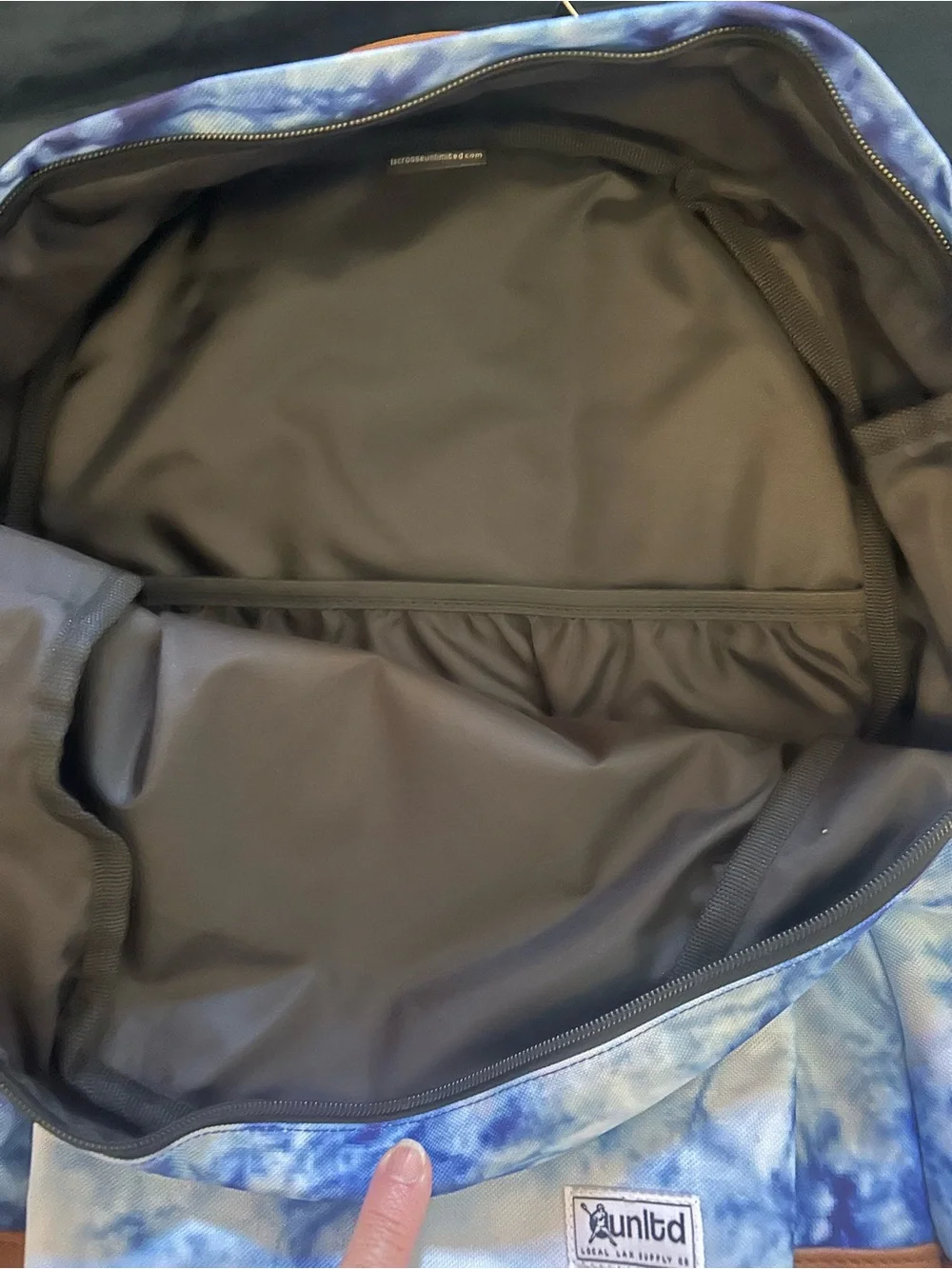 Unltd Blue Tie-Dye Canvas Backpack with Tan Faux-Leather Base Lacrosse